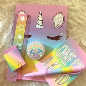 Notebook,ruler,eraser,pencil sharpener,pen,notes:)